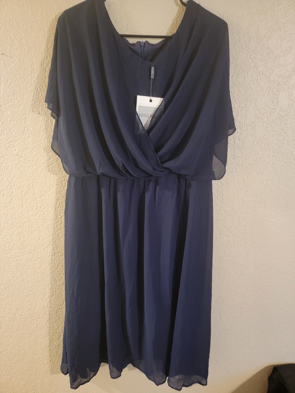 Plus Size Navy V-Neck Chiffon Midi Dress - Picture 7 of 8